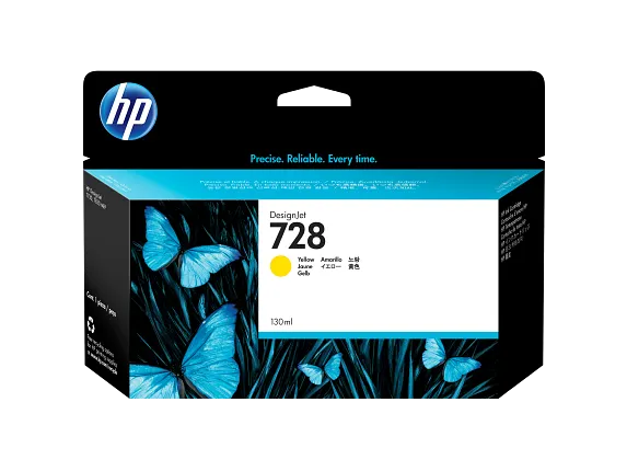 HP 728 130-ml Yellow DesignJet Ink Cartridge, F9J65A