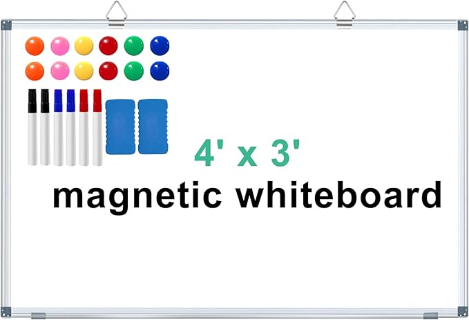 Large Dry Erase White Board 4' x 3' Magnetic Whiteboard 48"x36" Aluminum Presentation Whiteboard