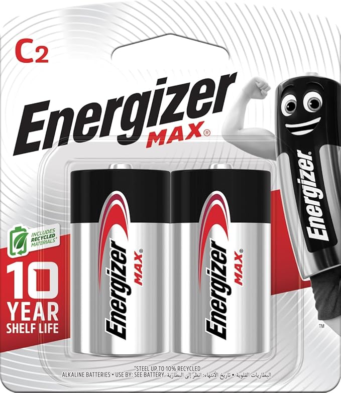 Energizer E93 BP2 C Max 1.5V Alkaline Battery, Pack of 2