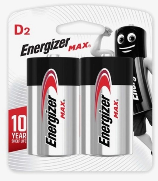 Energizer Max Alkaline D Batteries, 2 Pack
