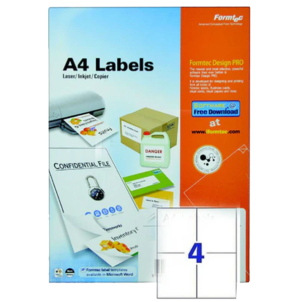 FORMTEC 100-SHEET A4 ALL PURPOSE LABELS WHITE GS-1004