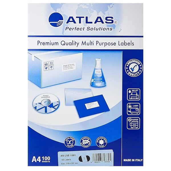 ATLAS LABL 1/ 210X297/PAK=100 SHT, AS-LSE-1001, MULTI PURPOSE, A4