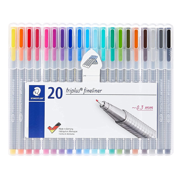 STAEDTLER 334 TRIPLUS FINELINER PEN ASSORTED COLORS PACK OF 20