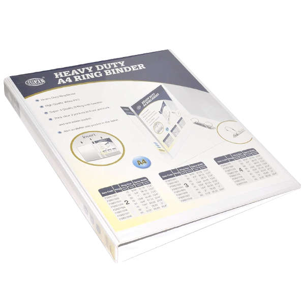 2 D RING BINDER A4 WHITE 15MM