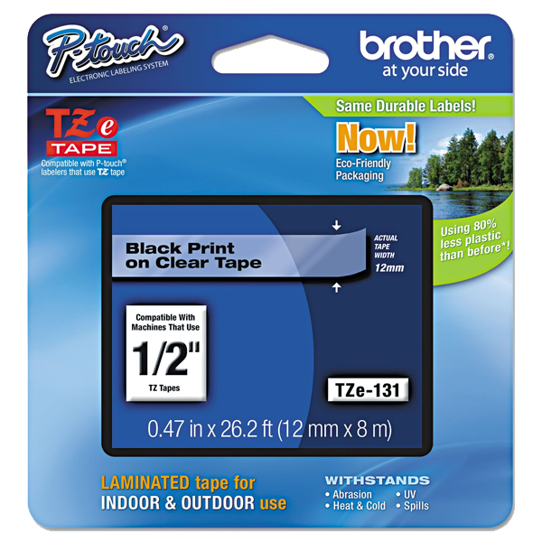 BROTHER TZE-131 12MM BLACK ON CLEAR LAMINATED TAPE