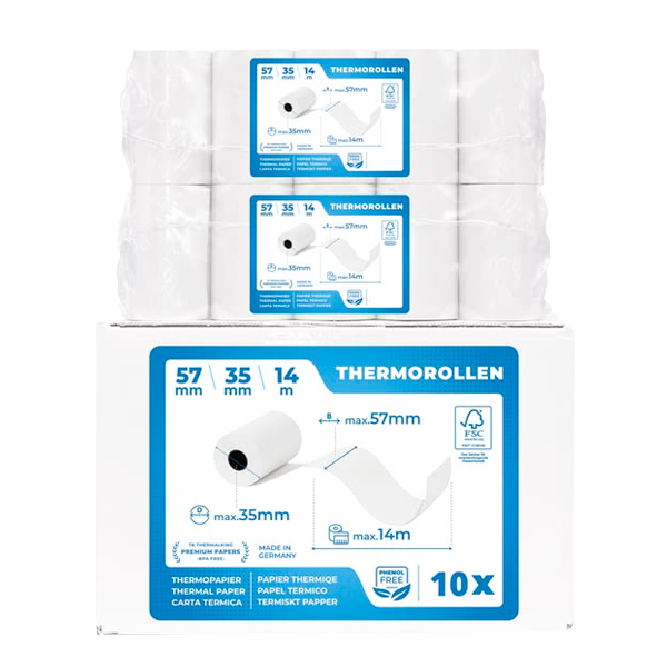 EC CASH THERMAL PAPER ROLLS, WIDTH 57 MM, DIAMETER 35 MM, SLEEVE DIAMETER 12 MM, LENGTH 25 M, 100X1